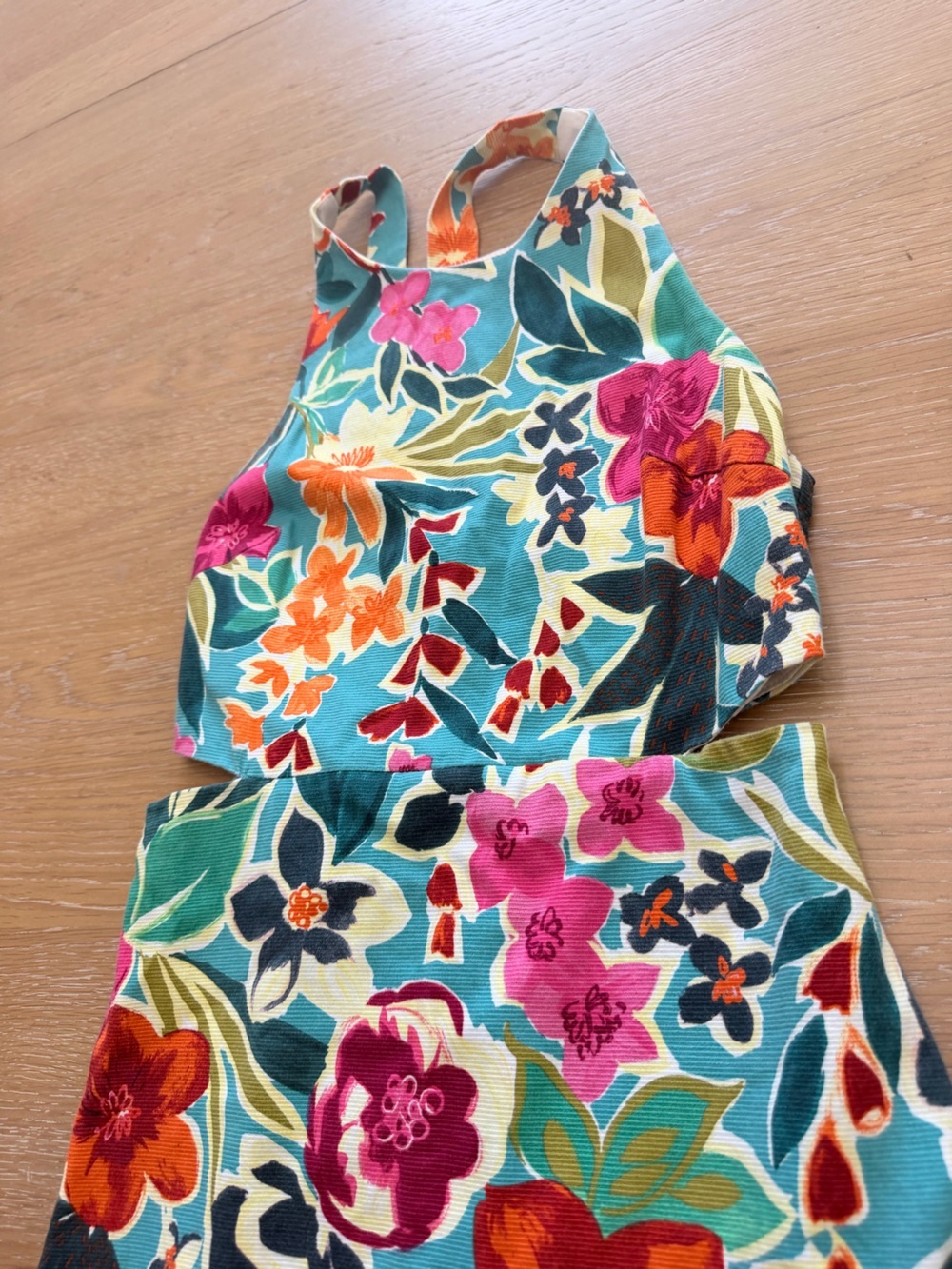 Zara Girls Floral Halter Top & Skirt Set in Teal, Pink, Orange, Green - Picture 3 of 6